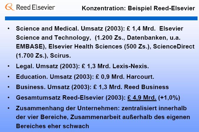 Verlage Reed Elsevier Der weltweit operierende Konzern mit 36.
