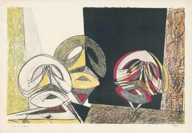 XX. Max Ernst (Brühl 1891-1976 Paris), ohne Titel bzw. "Maternité" (Mutterschaft), Aquatintaradierung 1950, 37,7 x 28 cm, Pr. 23,5 x 17,5 cm, sign. num.