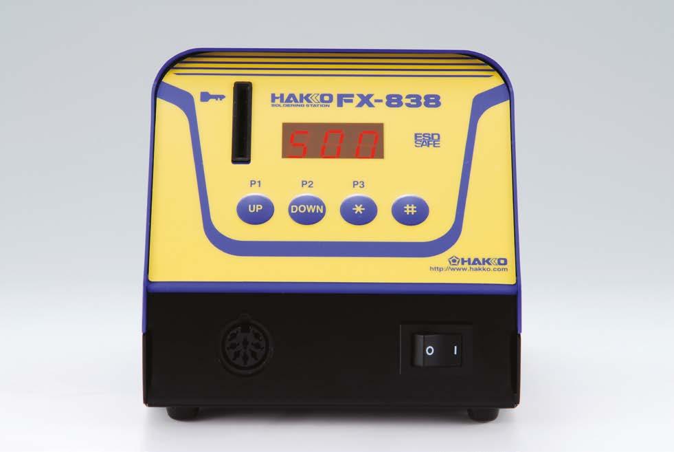 Eigenschaften Grafik zur Leistung der HAKKO FX-838 im Vergleich mit konventionellen Stationen Temperature ( C) 400 350 300 250 200 150 100 50 0 FX-838 (150W) 14.6 sec. FX-951 (70W) 17.1 sec.