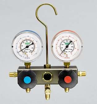 46 SUPER-Manifold-Set with «SNAP-ON» System SUPER-Monteurhilfen mit «SNAP-ON»-System BM2-3-SUPER Manifold Two-way manifold with bourdon type gauges, including 8 «SNAP-ON» temperature scales, hook, 3