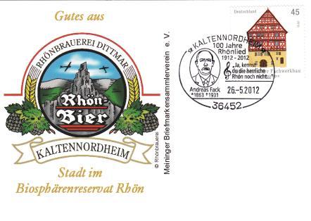 2012 Kaltennordheim 100 Jahre Rhönlied Souvenirumschlag