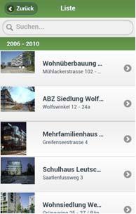 Mobile GIS Anwendungen und Dienste der Stadt Zürich, GeoSummit 2012 17 Inhalte 32 kandidierende Bauten 170 früher ausgezeichnete Bauten -Karte / Liste - Informationen