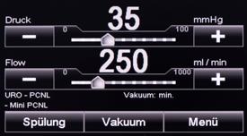 Indikation Gleichzeitige Kontrolle von Solldruck und Spülfluss NEU: Integrierte Vakuum-Funktion