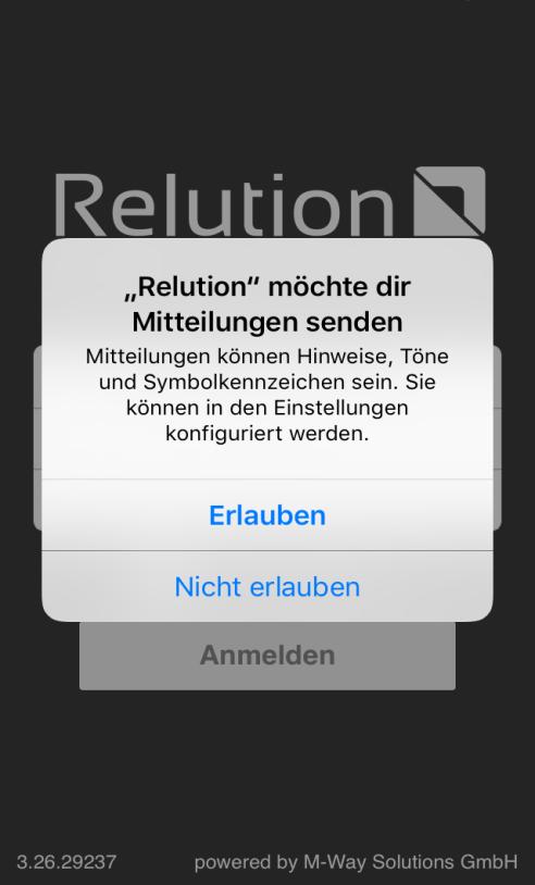 Relution-App öffnen und anmelden