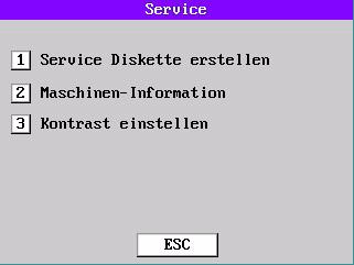 Menü Service wird aufgerufen. Abbildung 6: Menü Service 00380957 2 03801808 Taste [2] betätigen. Passwort-Eingabedialog Maschinen-Information wird aufgerufen.