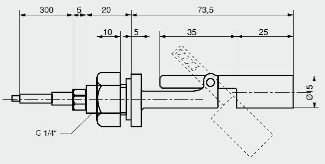 Betriebsdruck 1 bar Werkstoff Polypropylen Prozessanschluss Außengewinde G 1/4" Montage zum Einbau von innen in den Tank Schwimmer Außendurchmesser 15 mm Länge 25 mm Elektrischer Anschluss