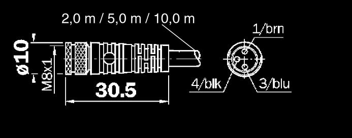 Magnetschalter - Zubehör für ompaktzylinder Serie Serie insatz: Der abelsatz wird als Verlängerung des Anschlusskabels der Magnetschalter mit M8x1 Stecker verwendet.