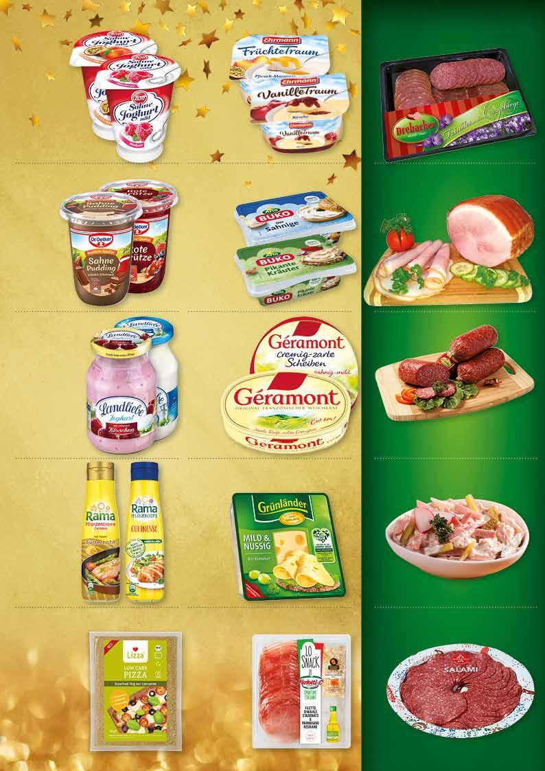 Zott Sahne Joghurt und Fettstufen 140/150 g Becher = 0,24/0,22 Ehrmann Traumserie 115 g Becher = 0,22 Salami-Schinken- Platte 200 g Packung = 1,60 0, 33 49 % 0, 25 35 % 3, 19 Dr.