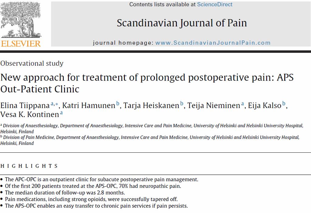 Bridge between acute chronic pain managment Bridge between acute chronic pain