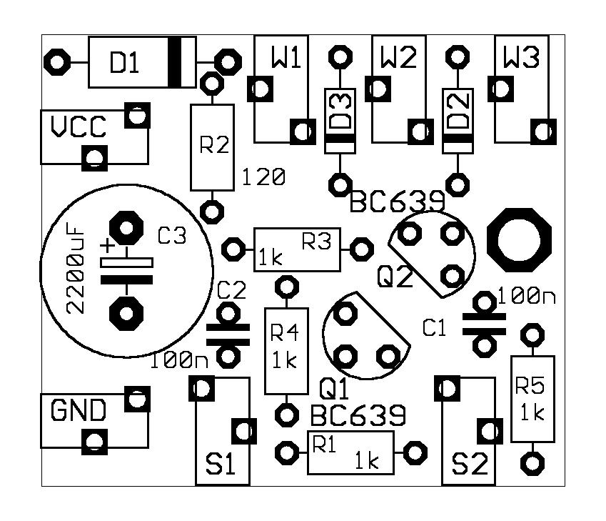 Zusammenbau Beginnen Sie den Zusammenbau mit den Platinenbuchsen, fahren Sie mit den Widerständen und den Kondensatoren C1 und C2 fort. Anschließend löten Sie die Dioden und die Transistoren ein.