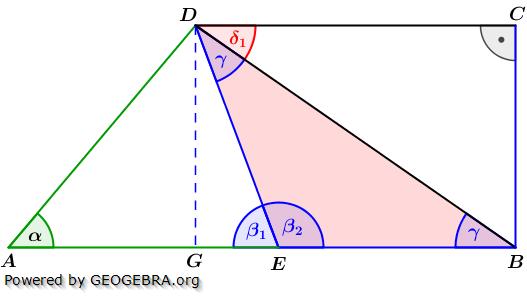 Berechnung von 7 im gleichschenkligen Dreieck (7.und sind Wechselwinkel). Berechnung der Fläche des Dreiecks über den trigonometrischen Flächeninhalt.