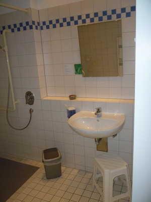 118 Ansicht WC und Dusche Ansicht Waschbecken/ Duschhocker Schwelle Duschtasse Tür zum Sanitärraum Tür Lichte Breite des Durchgangs: