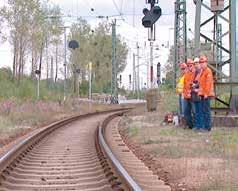 Bei Vorbeifahrten muss der Sicherheitsraum neben dem Gleis aufgesucht werden. Bei einem Abstand von mindestens 2,50 m von der Gleismitte sind Sie immer auf der sicheren Seite.