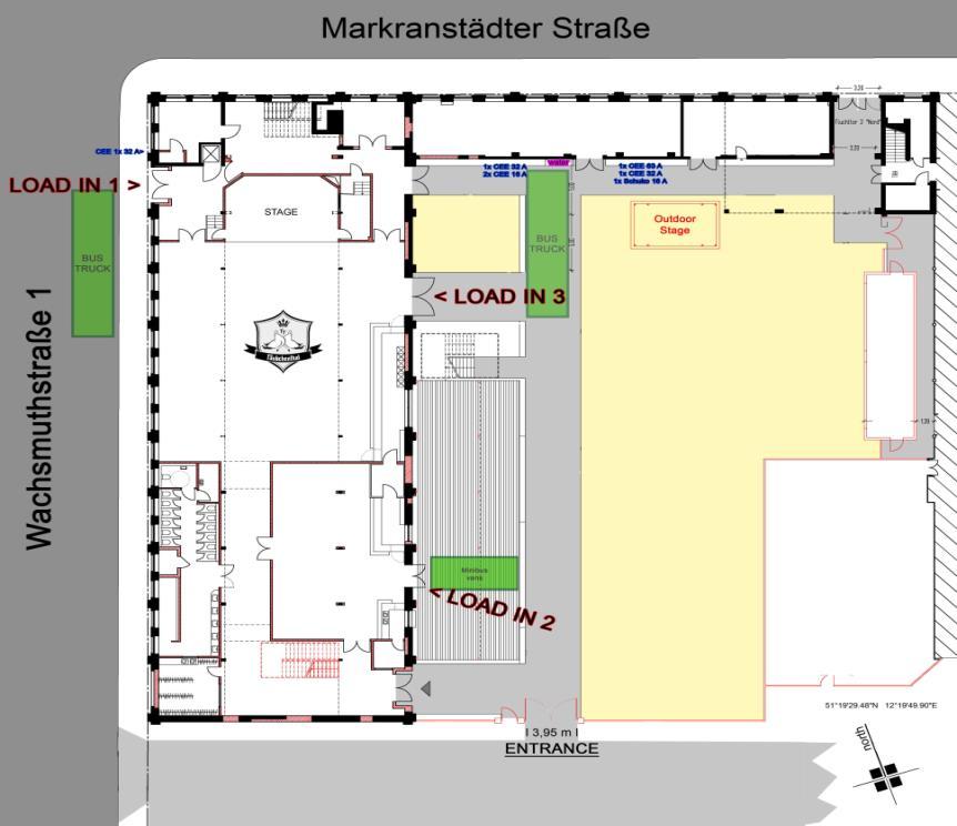 ANLAGE & PARKEN Kapazität Produktionsbüro: 1 x 15m² Backstageräume: 3 Garderobe: 2 x 20m² 1 x 15m² Bars: 3, komplett ausgestattet