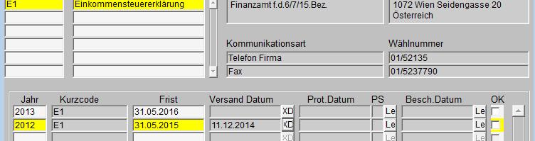 Weitere Informationen: Versand Datum: Protokoll: Bescheiddatum: OK: Wenn Sie auf diesen Feld stehen, können Sie mit F4 die XML-Datei öffnen.