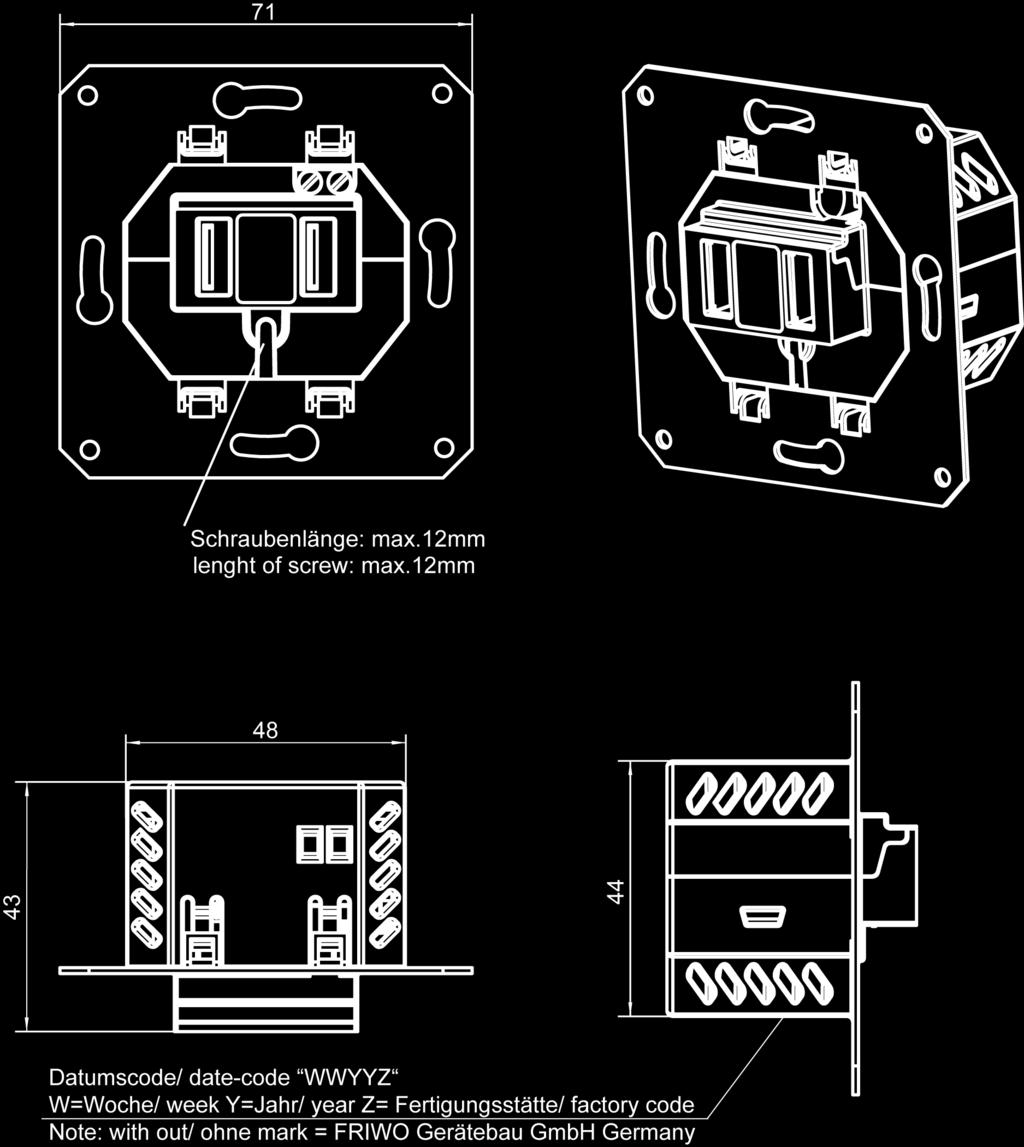 1 Gehäuse / Housing: Gehäusetyp / housing-typ: UP USB Material: PC / ABS V0 125 C Farbe Boden/ bottom colour: schwarz / black