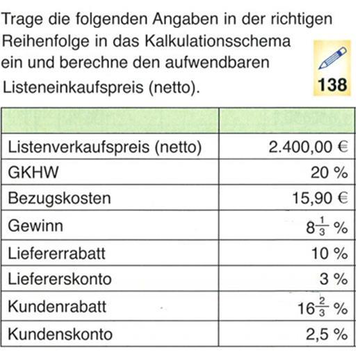 Rückwärtskalkulation Vorwärtskalkulation Beispiele: Vorwärtskalkulation: Die Schreinerei Glück bezieht Handelswaren zu einem Listenpreis von 40.500,00.