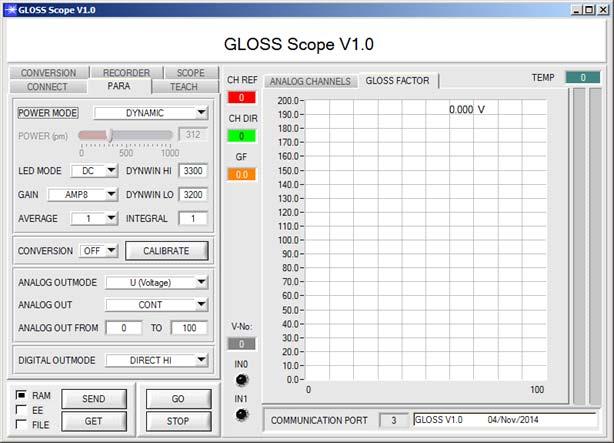 GLOSS Serie Glanzsensoren Datenblatt GLOSS-15-60 Parametrisierung Windows -Oberfläche: Die Parametrisierung des Glanzsensors erfolgt unter Windows mit Hilfe der Software GLOSS-Scope.