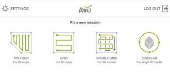 Pix4Dcapture-Funktionen beinhalten: Circular Mission zur Erstellung von 3D-Zielen Polygon und Grid Mission für allgemeines Mapping (1) Double Grid Mission zur