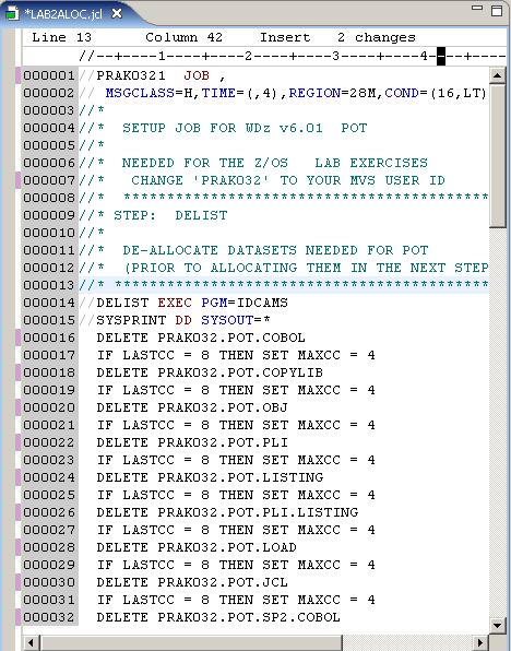 Abbildung 2.2.6 Das Ergebnis sollte ähnlich wie hier dargestellt aussehen. Scroll down im Editor Fenster um die Statements anzusehen, welche das Allocate der Data Sets bewirken.
