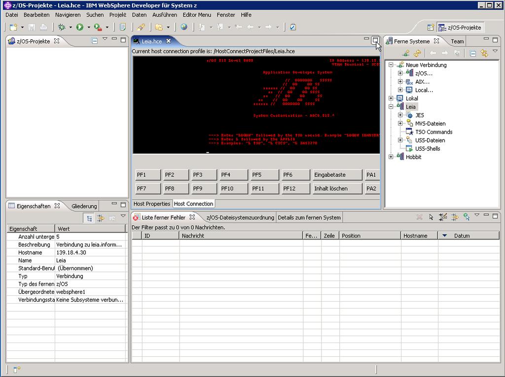 Abbildung 2.4.2 Um den 3270-Emulator auf die ganze RDz-Arbeitsfläche zu vergrößern, auf die Schaltfläche "Maximieren" klicken (siehe Abbildung 7.2).
