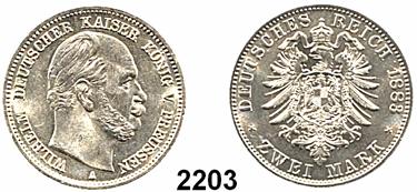 ..Sehr schön - vorzüglich 220,- Preussen, Königreich Wilhelm I. 1861 1888 2202 96 2 Mark 1879 A.