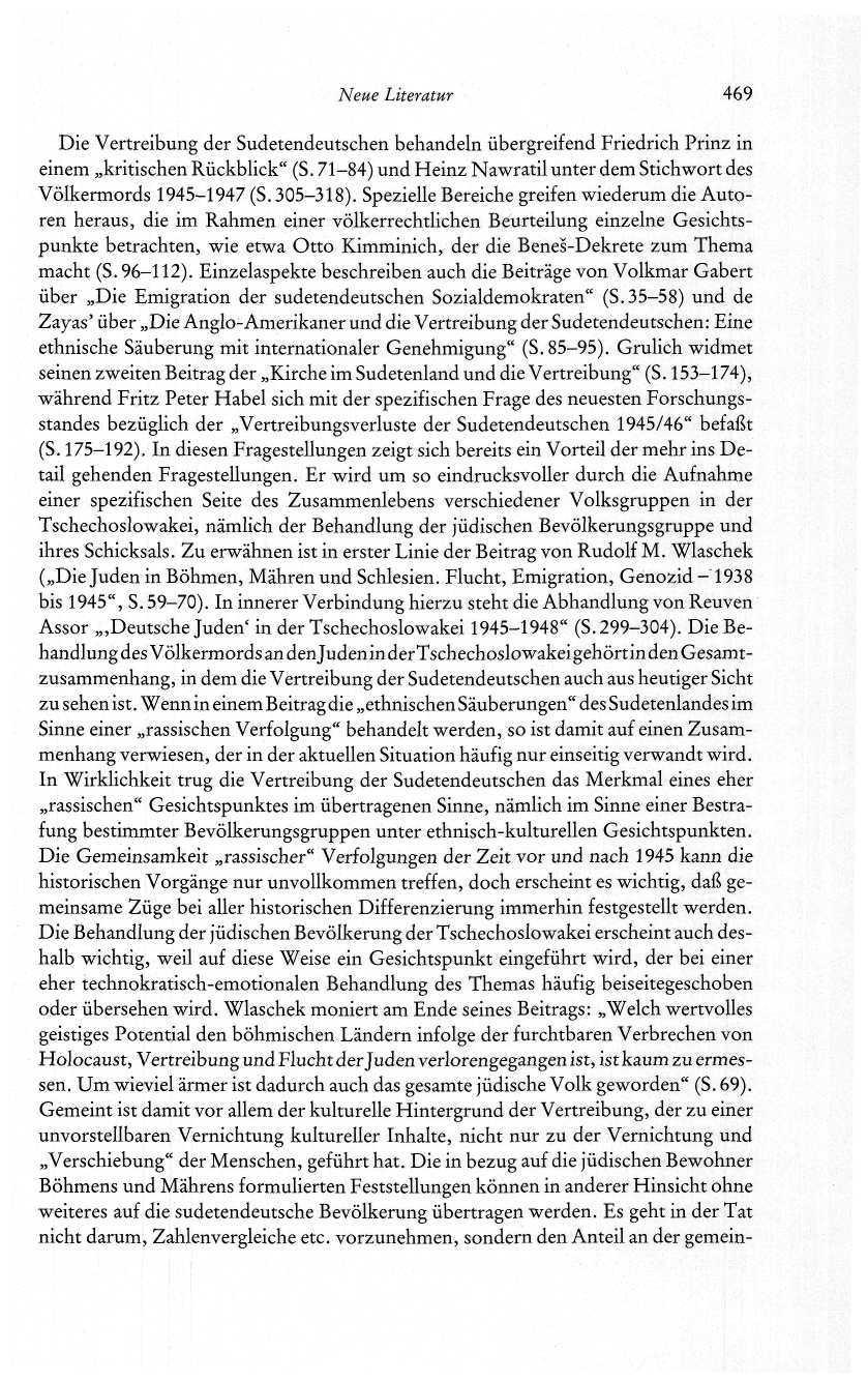 Neue Literatur 469 Die Vertreibung der Sudetendeutschen behandeln übergreifend Friedrich Prinz in einem kritischen Rückblick" (S.