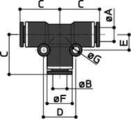 35/B RACCORDO INTERMEDIO A T TEE FITTING RACCORD INTERMEDIAIRE EN «T» T-ZWISCHENANSCHLUSS Raccorderia Fittings G AH0389201A 35/B ø 4 ø 4 18.8 14 8 10.7 3 10 6 AH0389202A 35/B ø 6 ø 4 19 14 9 13.