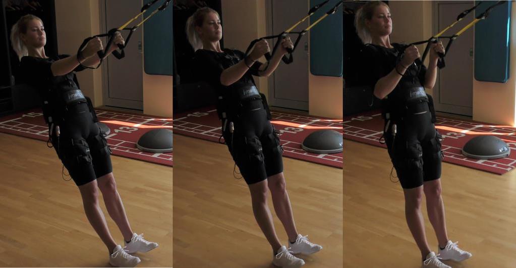 Ausbalancierte Ausfallschritte Einen Fuß auf den Balance-Ball stellen Vorderes Bein gebeugt, hinteres Bein fast gestreckt sicheren Stand einnehmen Gerader Oberkörper Hände seitlich nach oben Hebe-