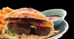 Hausgemachte Falafel und Hühnerfleisch Shawarma vom Spieß in frisch gebackenem Pita Brot mit Salat, Houmus und Tahina-Sauce Wrap Teller Wrap Falafel Teller (A, N) 7,50 Hausgemachte Falafel in