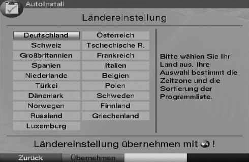 Entsprechend dieser Auswahl erfolgt die Einstellung der Zeitzone und die Sortierung der Programmliste.