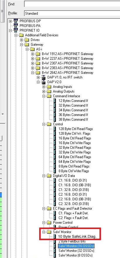 Konfiguration der AS-i/PROFINET-Gateways Beispiel: 10 Byte SafeLink.Diag in einer Konfigurationsdatei Bit 7 6 5 4 3 2 1 0 1 St. Adr 4 St. Adr 3 St. Adr 2 St. Adr 1 2 St. Adr 8 St. Adr 7 St. Adr 6 St.