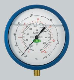 CO 2 Gauges CO 2 Manometer 37 Pressure range: low side; double scale, 30 bar, 460 psi high side, double scale, 60 bar, 870 psi class Mechanism: bellow type gauge with aluminium housing Connection: 8