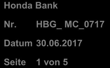 Inhalt: Absatzfinanzierungskonditionen Motorrad vom 1. Juli bis 30. September 2017 Wichtig für: Geschäftsleitung Verkauf Honda Bank Nr. HBG_ MC_0717 Datum 30.06.