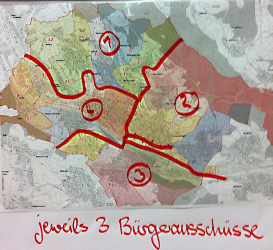 3. Bündelung der Stadtteile Für die Stadtteilkonferenzen müssen die 12 Esslinger Bürgerausschussbezirke (BAB) mit insgesamt 24 Stadtteilen zu Gruppen von jeweils drei bis vier Bezirken