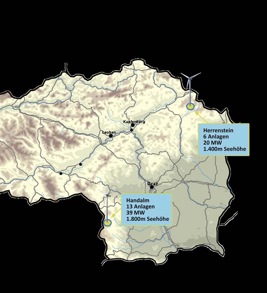Windkraft in der Steiermark Ausbau 2017 Ausbau 2017 19 Windkraftwerke in der Steiermark 59 MW Strom für mehr als 39.000 Haushalte CO2-Einsparung rund 84.000 Tonnen wie mehr als 37.