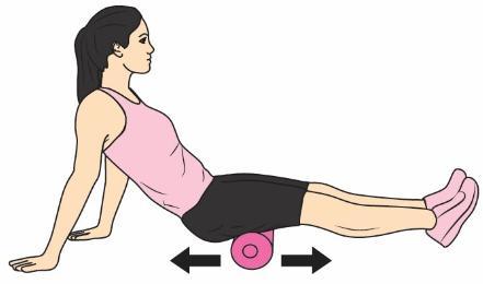 Übung 1 - OBERSCHENKEL RÜCKSEITE Setze dich mit ausgestreckten Beinen auf den Boden. Lege die BODYROLL unterhalb des Gesäßes in Position. Stabilisiere deinen Körper mit Hilfe der Arme.