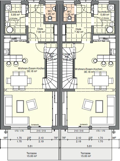 Doppelhaus 118 EG GRUNDRISS FÜR TOP: 1 und 2 Nettogrundfläche EG 59,06 m 2 Nettogrundfläche 1.