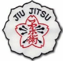 Ju-Jutsu / Jiu-Jitsu Aufnäher Ju Jutsu / Jiu Jitsu Jiu Jitsu, Blütenform Zeichen schwarz, weiß ca. 9 x 9 cm ca.