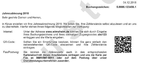 4 Nummer 49 Mitteilungsblatt Wimsheim Übermittlung der Daten (Internet/Smartphone) Die Login Daten für die Onlineerfassung finden Sie auf Ihrer Ablesekarte.