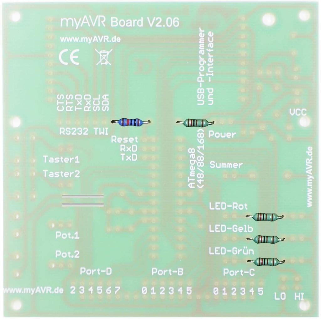 The USB programmer is fully equipped (SMD technology) and is putted on the myavr Board as a daughterboard.