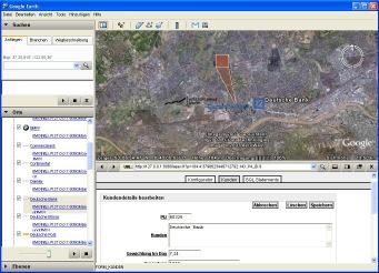 Bearbeitung der Kennzahlenwerte aus Google Earth heraus Zusätzlich zu dem Anzeigen weiterer Informationen kann aus dem Google Earth Client auch wieder in die Anwendung zurückgesprungen werden