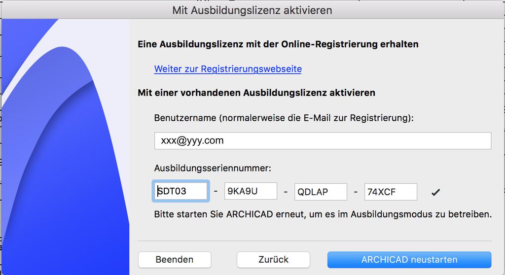 Geben Sie im nächsten Fenster Ihren Benutzernamen (Der Benutzername ist normalerweise die E-Mail-Adresse, unter der Sie sich registriert haben. Einzige Ausnahme sind hier die Schulversionen.