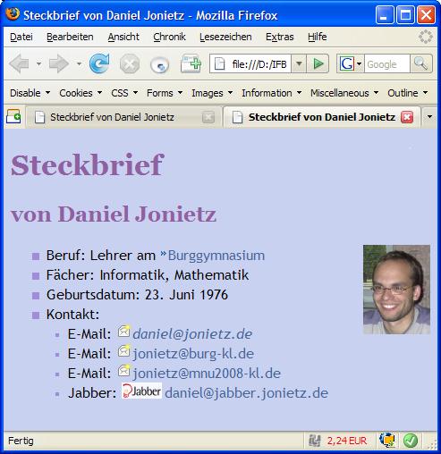Viele Adressen... <li>e-mail: <a class="email" id="bevorzugte_adresse" href="mailto:daniel@jonietz.de">daniel@jonietz.de</a></l <li>e-mail: <a class="email" href="mailto:jonietz@burgkl.