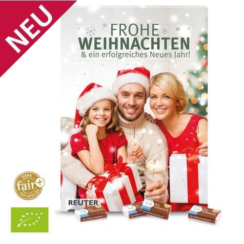 NEU: Wand-Adventkalender mit Fair-Plus Bio-Schokolade Der neue Adventskalender mit Fair-Plus Bio-Vollmilchschokolade garantiert höchste Aufmerksamkeit und Akzeptanz beim Empfänger.