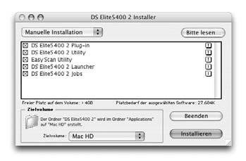 Mac OS Melden Sie sich mit Administrator-Rechten an. Legen Sie die DiMAGE Scan Elite 5400 II Utility - CD-ROM in das CD-ROM-Laufwerk.