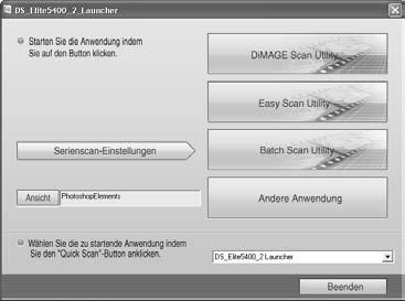 DiMAGE Scan Launcher Durch Drücken der Quick-Scan-Taste können verschiedene Anwendungen gestartet werden. Sobald Sie die Quick-Scan-Taste drücken, erscheint der DiMAGE Scan Launcher.