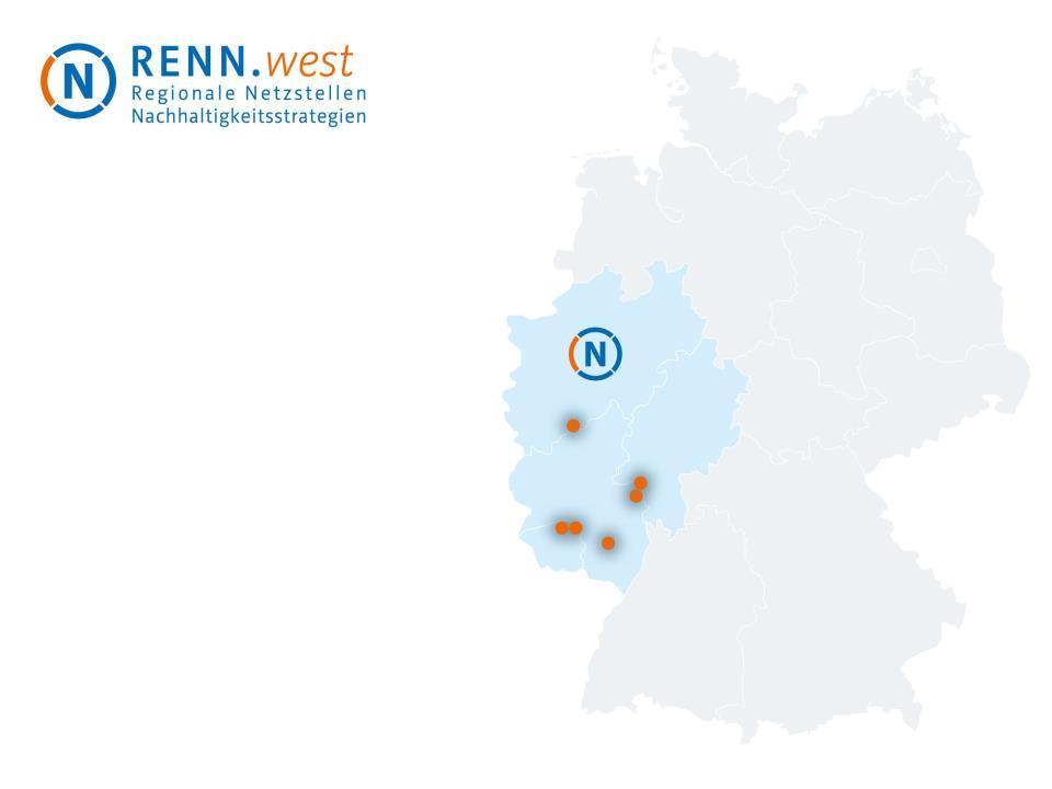 Organisationsstruktur RENN.west Träger: Landesarbeitsgemeinschaft Agenda 21 NRW (LAG 21 NRW) e.v. Partner: Arbeitsgemeinschaft der Natur- und Umweltschutzbildung (ANU) Hessen e.v. Germanwatch e.