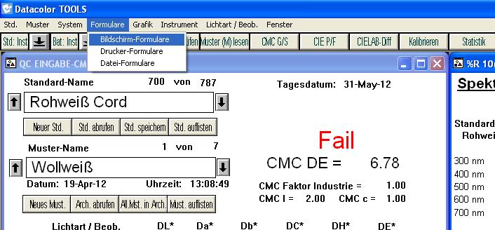 3. Weißgrad Berger Um den Weißgrad Berger zu bestimmen, wird oberhalb der Schaltflächenleiste das Feld Formulare und anschließend die Option Bildschirm-Formulare