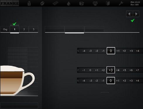 Getränke enstellen 1 Varante wählen 2 Berech wählen Cappuccno kalt Allgemen Kaffee.